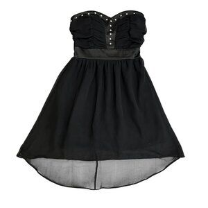 Vintage Papaya Black Strapless Mini Dress Sz S Studded Satin Bodice Goth Witchy